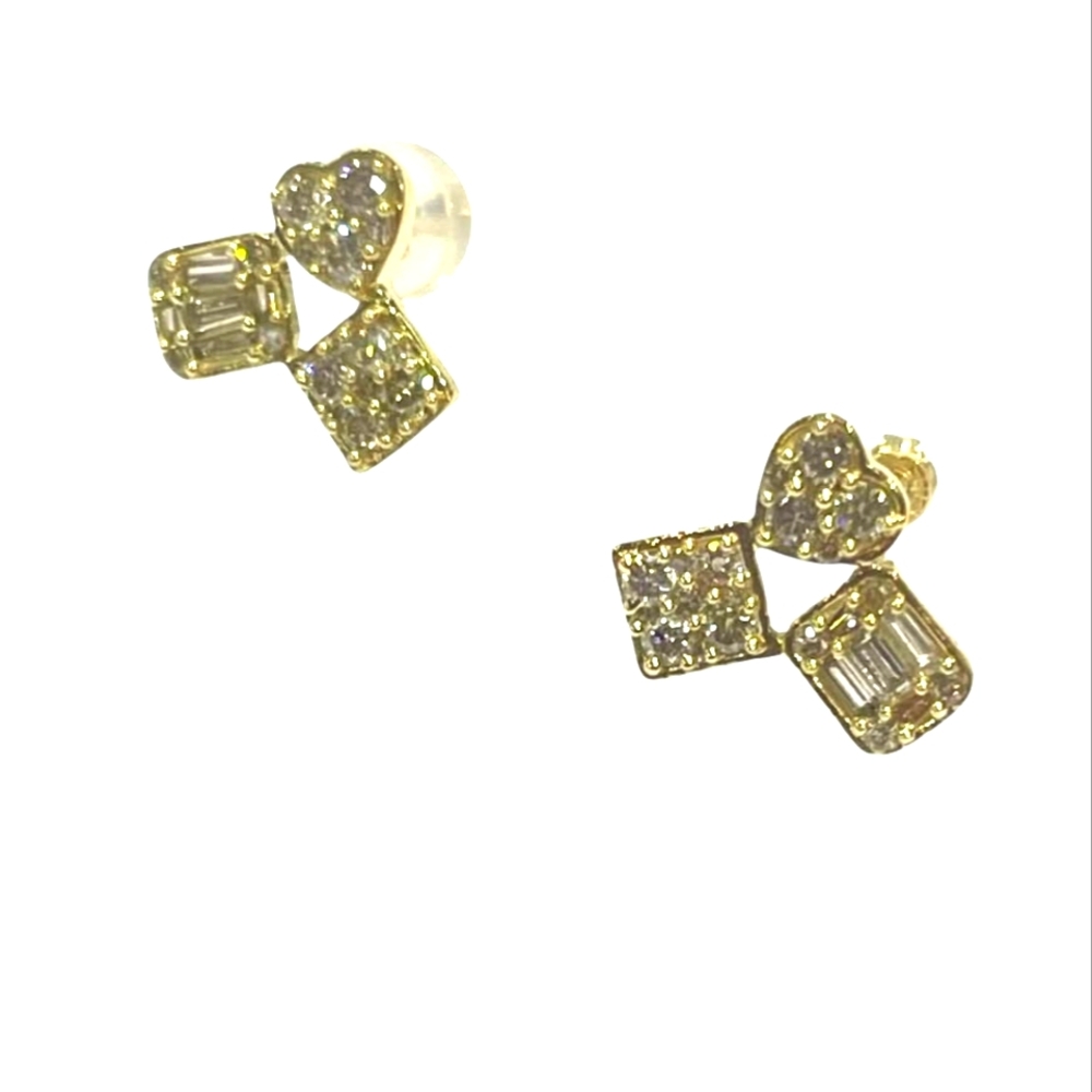 Diamond Stud Earrings 3pcs Shape 18K Yellow Gold